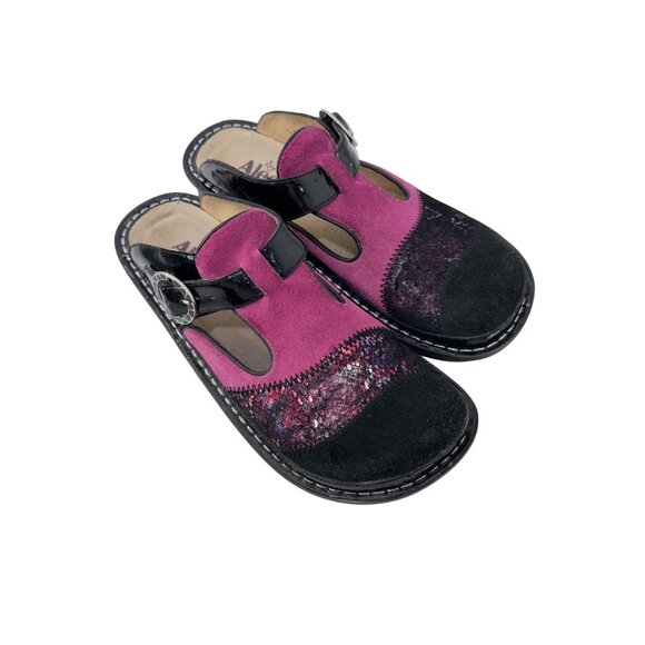 Alegria Womens Leather Slip-On Clogs Comfort Shoes Size 39 Pink&Black Adj Buckle - Picture 13 of 15